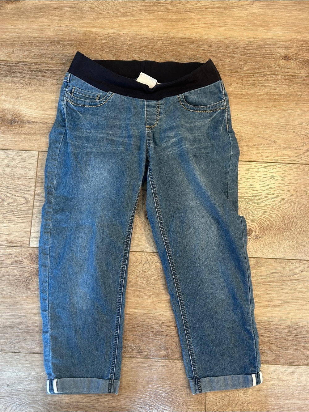 Blue Women's Maternity Jeans with Stretch Waistband capris under belly